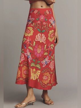 Farm Rio Anthropologie Printed Midi Slip Skirt - Women’s XXS - NWT